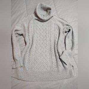Men's Turtleneck Cable Knit Sweater in Light Cream